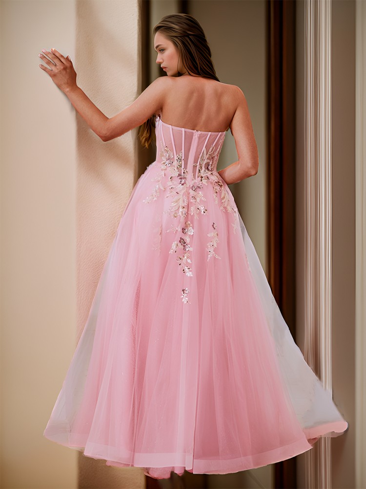 A-line Stunning Sweetheart Floor-Length Tulle Corset Dress With Appliques Lace