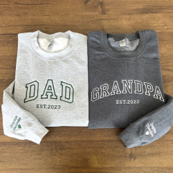 Custom Embroidered Sweatshirt, Name On Sleeve With Heart, Daddy Est Year Shirt, Gift For New Dad, Father's Day Gift