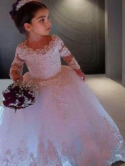 Ball-Gown Princess Scoop Long Sleeves Floor-Length Innocent Tulle Flower Girl Dress