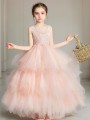 A-line Princess Scoop Sleeveless Floor-Length Celebratory Tulle Flower Girl Dress