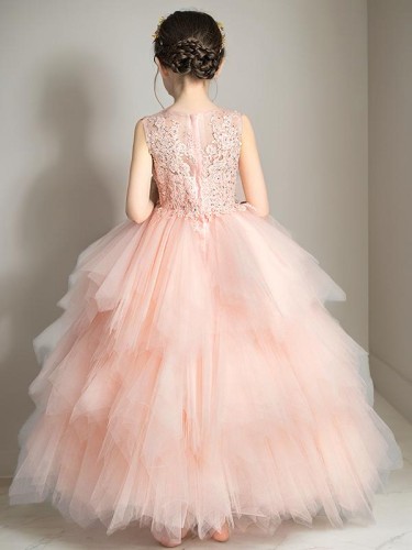 A-line Princess Scoop Sleeveless Floor-Length Celebratory Tulle Flower Girl Dress