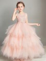 A-line Princess Scoop Sleeveless Floor-Length Celebratory Tulle Flower Girl Dress