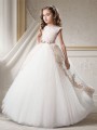 Ball-Gown Princess Scoop Sleeveless Floor-Length Tulle Petite Flower Girl Dress With Applique