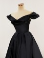 Perfect Ball-Gown Off-the-Shoulder Satin Tea-Length Dress With Pleated