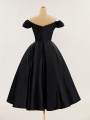 Perfect Ball-Gown Off-the-Shoulder Satin Tea-Length Dress With Pleated