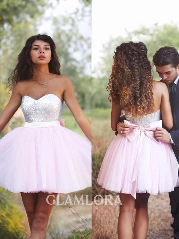 A-line Sweetheart Sleeveless Tulle Short/Mini Dress With Ruffles