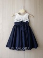 A-line Straps Sleeveless Tea-Length Taffeta Dainty Flower Girl Dress With Bowknot