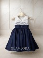 A-line Straps Sleeveless Tea-Length Taffeta Dainty Flower Girl Dress With Bowknot