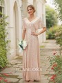 A-line V-Neck Charming Short Sleeves Floor-Length Bridesmaid Dresses